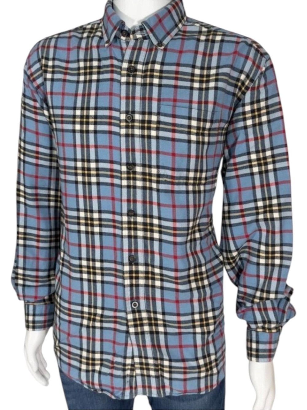 L.L. Bean 100% Cotton Flannel Button Down Plaid Blue, Black, Red Size Small
